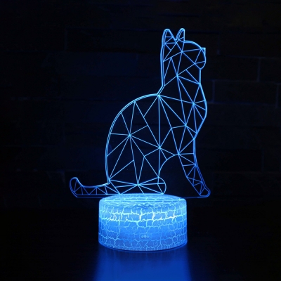 USB Battery Charger 3D Illusion Light Boys Girls Room Cat Pattern Touch Sensor 7 Color Changing LED Night Light
