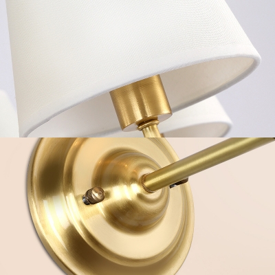 White Tapered Shade Wall Light 1/2 Heads Antique Style Linen Metal Sconce Light for Villa