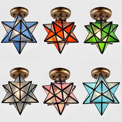 1 Light Star Flush Mount Light Tiffany Style Frosted Glass Ceiling Light for Kitchen Bathroom
