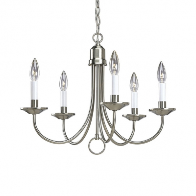 5 Lights Candle Chandelier European Style Metal Hanging Light in Black/Nickle/Bronze for Restaurant Kitchen