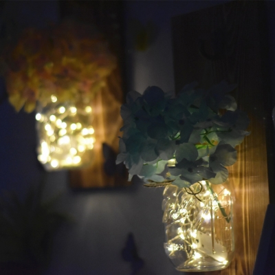 Pretty String Light Wood and Glass Fairy Light with Blue/Pink/White Flower Twinkle Light for Dining Room