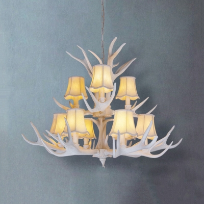 6/8/9 Lights Antlers Chandeliers with Tapered Shade Vintage Style Resin Hanging Light for Dining Room