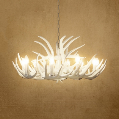 Antique Style Antlers Chandelier Resin 4/6/9 Lights White Hanging Light for Foyer Dining Room