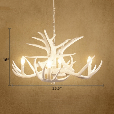 Antique Style Antlers Chandelier Resin 4/6/9 Lights White Hanging Light for Foyer Dining Room