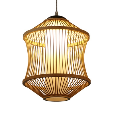 Bamboo Ceiling Light Fixture Single Light Rustic Style Pendant Lighting in Beige for Kitchen Hallway