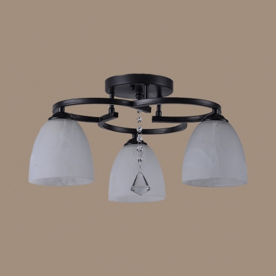 Black Bell Shape Semi Flush Mount Light 3/5/7 Lights Rustic Metal Ceiling Lamp for Foyer