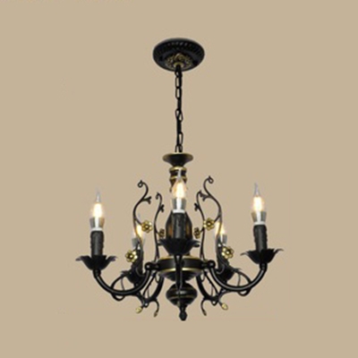 Black-Gold/White-Gold Candle Pendant Lamp 3/5/6 Lights Colonial Style Metal Chandelier for Bedroom Restaurant