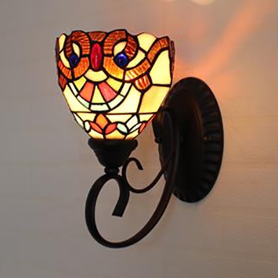 Bowl/Bell Wall Lamp Cafe Restaurant Stained Glass 1 Light Mediterranean Style Sconce Light
