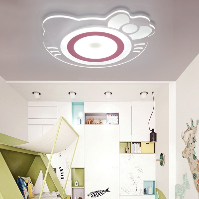 Boy Girl Bedroom Ceiling Mount Light Creative Kitty Shape Flush Mount Light with White Lighting