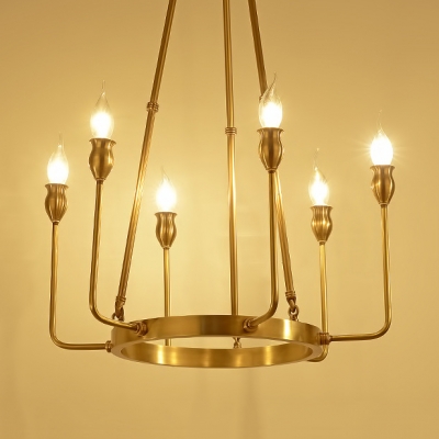 Brass Round Chandelier Light 6/8 Lights Elegant Metal Wall Light with Fake Candle for Kitchen