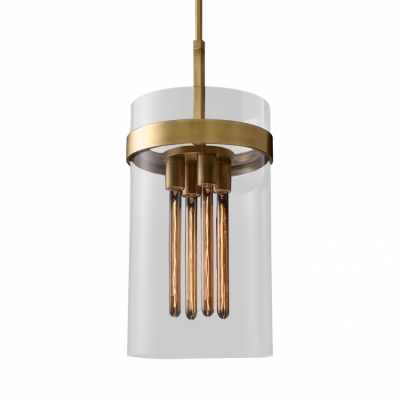 Clear Glass Cylinder Pendent Light 1/4 Lights Modern Light Fixture in Black/Brass for Kitchen Hallway