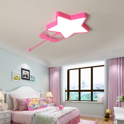 Creative Star Shape Ceiling Mount Light White Lighting Slim Panel LED Light Fixture in Pink/Blue for Girl Boy Bedroom