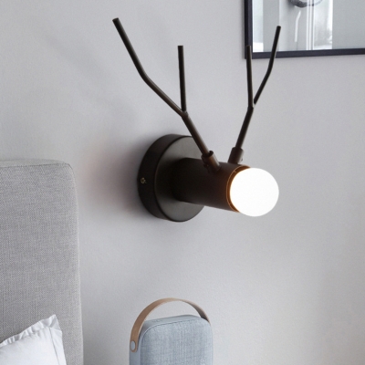 Deer Horn Shape Wall Sconce Metal Single Light Modern Wall Lamp in Black for Bedroom Study