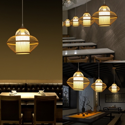 Dining Room Kitchen Ceiling Light with Shade Bamboo Vintage Style Single Light Beige Ceiling Fixture