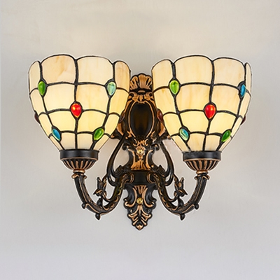 Dome Bedroom Foyer Wall Lamp Glass 2 Lights Tiffany Style Vintage Sconce Light with Jewelry