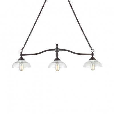 Dome Island Light 3-Light Industrial Farmhouse Clear Glass Hanging Light in Black Patina