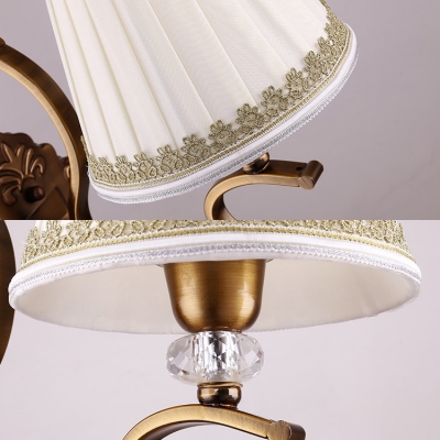 Fabric and Metal Wall Lamp Dining Room Foyer 1/2 Lights Antique Style Tapered Shade Sconce Light