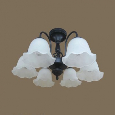 Frosted Glass Flower Ceiling Lamp 3/5/6/8 Lights Vintage Style Semi Ceiling Mount Light for Shop4