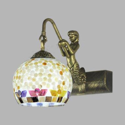 Globe Shade Sconce Light 1 Light Tiffany Style Wall Light with White/Colorful Shell Decoration for Bathroom