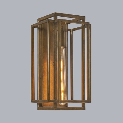 Gold Rectangle Wall Sconce 1 Light Antique Style Metal Sconce Light for Dining Room Kitchen