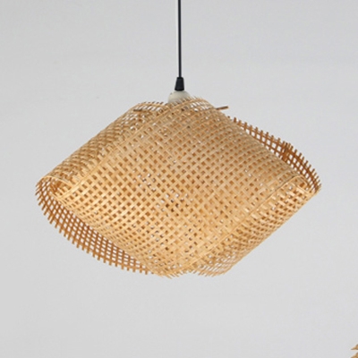 Hand Knitted Pendant Light for Restaurant Cafe Country Style One-Light Hanging Lamp in Beige