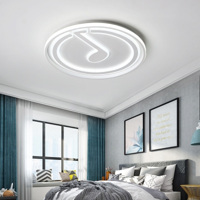 Metal Acrylic Ceiling Light Kids Bedroom White Round Shape Flush Ceiling Light with Note Pattern in White/Warm