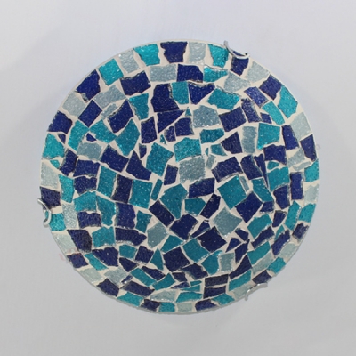 Mosaic Bowl Shape Ceiling Light Single Light Glass Flush Mount Light in Blue for Bedroom