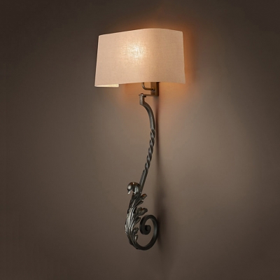 Rectangle Shade Bedroom Foyer Wall Light Fabric and Metal Rustic Style Sconce Lamp with Leaf Shade Body in Black/Rust