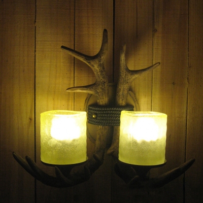 Resin Antlers Shaped Wall Sconce Dining Room Living Room 2 Lights Rustic Style Wall Lamp