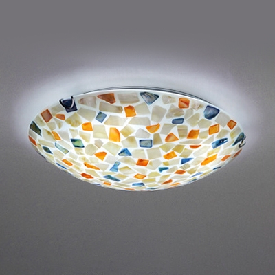 Rustic Round Flush Mount Light Colorful Shell Glass Ceiling Lamp for Bedroom