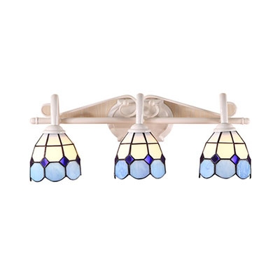 Stained Glass Dome Wall Light 3 Lights Tiffany Style Sconce Light in Blue/Orange for Bathroom