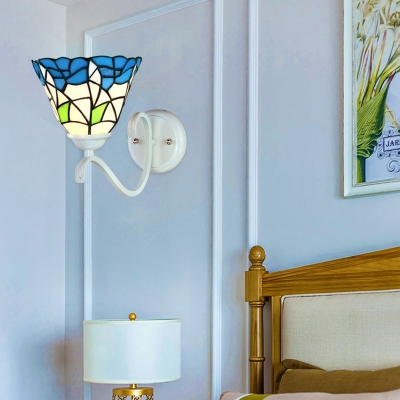 Tiffany Style Flower Pattern Sconce Light Stained Glass 1 Light Wall Lamp for Hotel Shop
