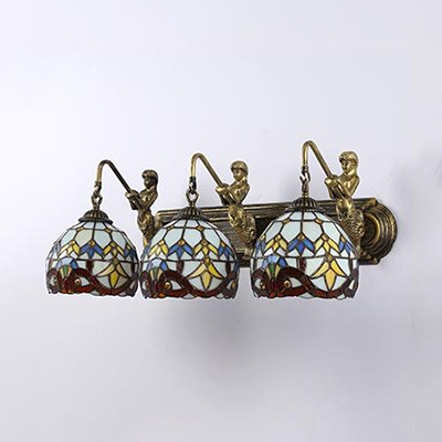 Tiffany Style Wall Light Bowl 3 Lights Stained Glass Sconce Lamp with Mermaid for Cafe