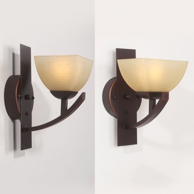 Traditional Up Lighting Wall Light 1 Light Frosted Glass Metal Sconce Light with White Shade for Dining Room