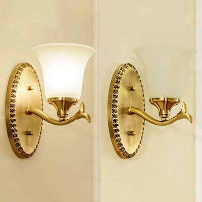 Vintage Brass Wall Lamp with Bell Shade 1/2 Lights Metal Wall Light in Brass for Foyer Hallway