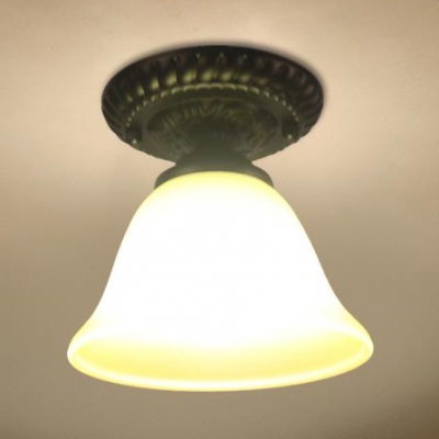 Vintage Style Bell Ceiling Light 1 Light Frosted Glass Light Fixture in White/Amber for Balcony