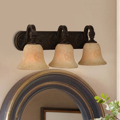 Vintage Style Bell Wall Light Metal Glass 3 Lights Rust Sconce Light for Bedroom Dining Room