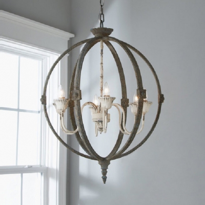 Vintage Style Ceiling Light with Globe Shade 6 Lights Metal Chandelier Light for Dining Room Restaurant