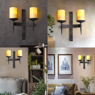 Vintage Style Wall Lamp with Candle Shape 2 Lights Metal Sconce Wall Light for Restaurant Bar
