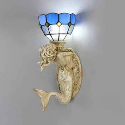 White/Clear Glass Wall Light with Mermaid 1 Light Tiffany Style Sconce Light for Bedroom