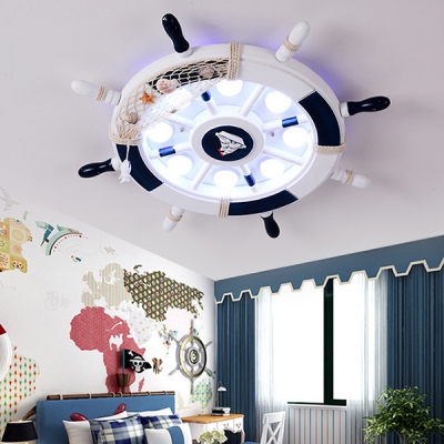 White/Colorful/Blue Ceiling Light Fixture Boy Girl Bedroom Stepless Dimming Creative Rudder Shape Flush Mount Light