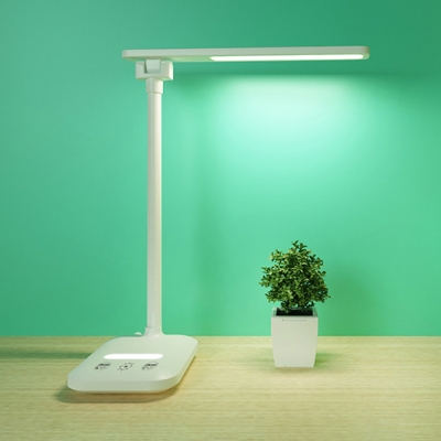 White Eye-Caring LED Desk Light Energy Saving Rotatable Foldable Study Light with Plug in Cord/USB Charging Port