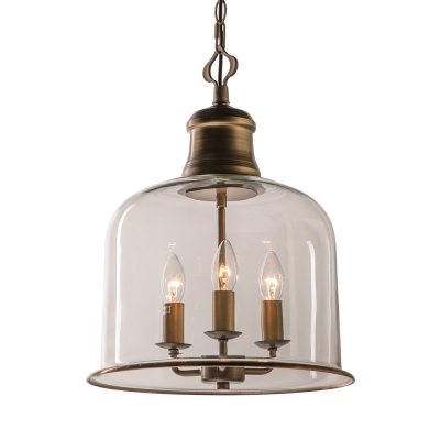 1/3 Lights Cup Shape Light Fixture Traditional Clear Glass Pendant Light in Black/Brass for Dining Room Hallway