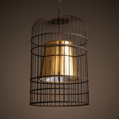 1 Light Birdcage Hanging Light Traditional Metal Chandelier with Adjustable Chain in Rust for Bar