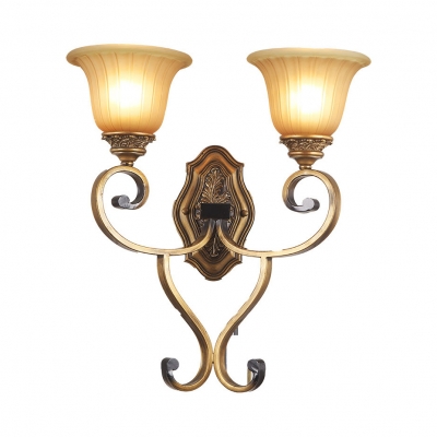 2 Lights Bell Shade Wall Sconce Antique Style Metal and Glass Wall Light for Stair Hallway