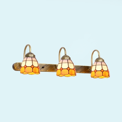 3 Lights Dining Room Wall Sconce Stained Glass 3 Lights Tiffany Style Wall Lamp in Blue/Yellow