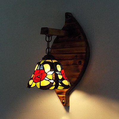 4 Pattern Optional Wall Light Stained Glass 1 Light Vintage Style Hanging Wall Light for Bedroom