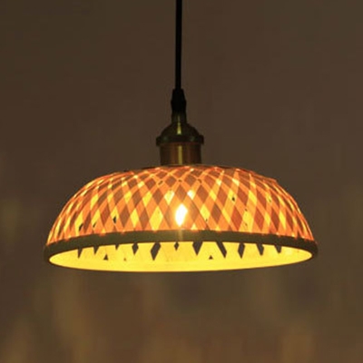 Vintage Pendant Light Single Light Pail/Dome/Bubble Rattan Pendant Lamp in Beige for Foyer