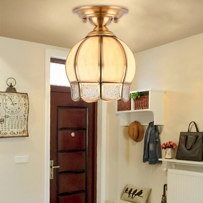 Antique Style Dome Flush Ceiling Light Glass 1 Light Overhead Light for Bedroom Hallway