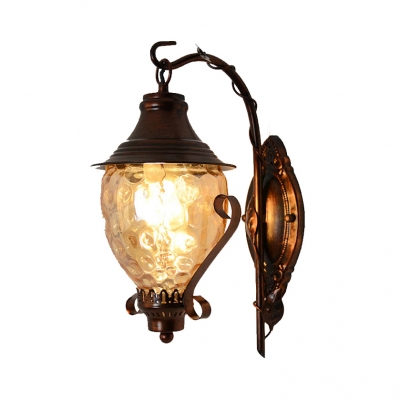 Antique Wall Light Fixture Wavy Glass and Metal Single Light Rust Wall Light for Kitchen